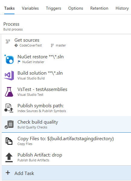 Proper placement of the Build Quality Checks task Task Placement