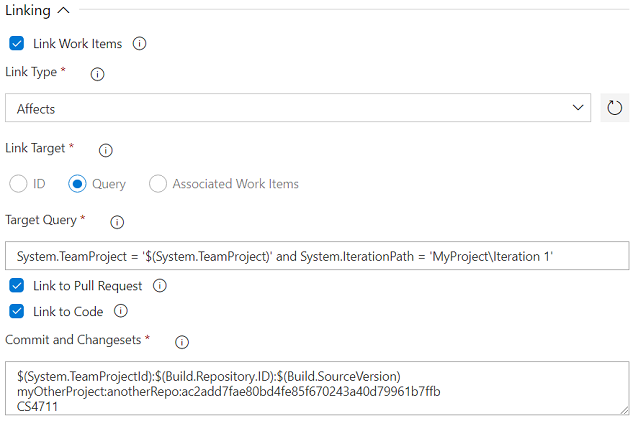 Configuring work item links Work Item Linking Parameters