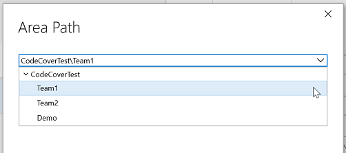 Selecting an area path Area Path Picker