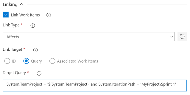 Configuring work item links Work Item Linking Parameters
