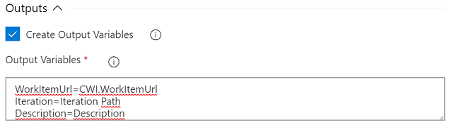 Configuring the creation of output variables Outputs Parameters